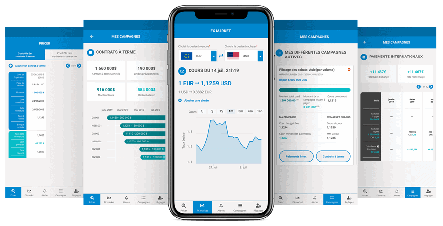 Interface du logiciel Yseulis de gestion du risque de change pour PME